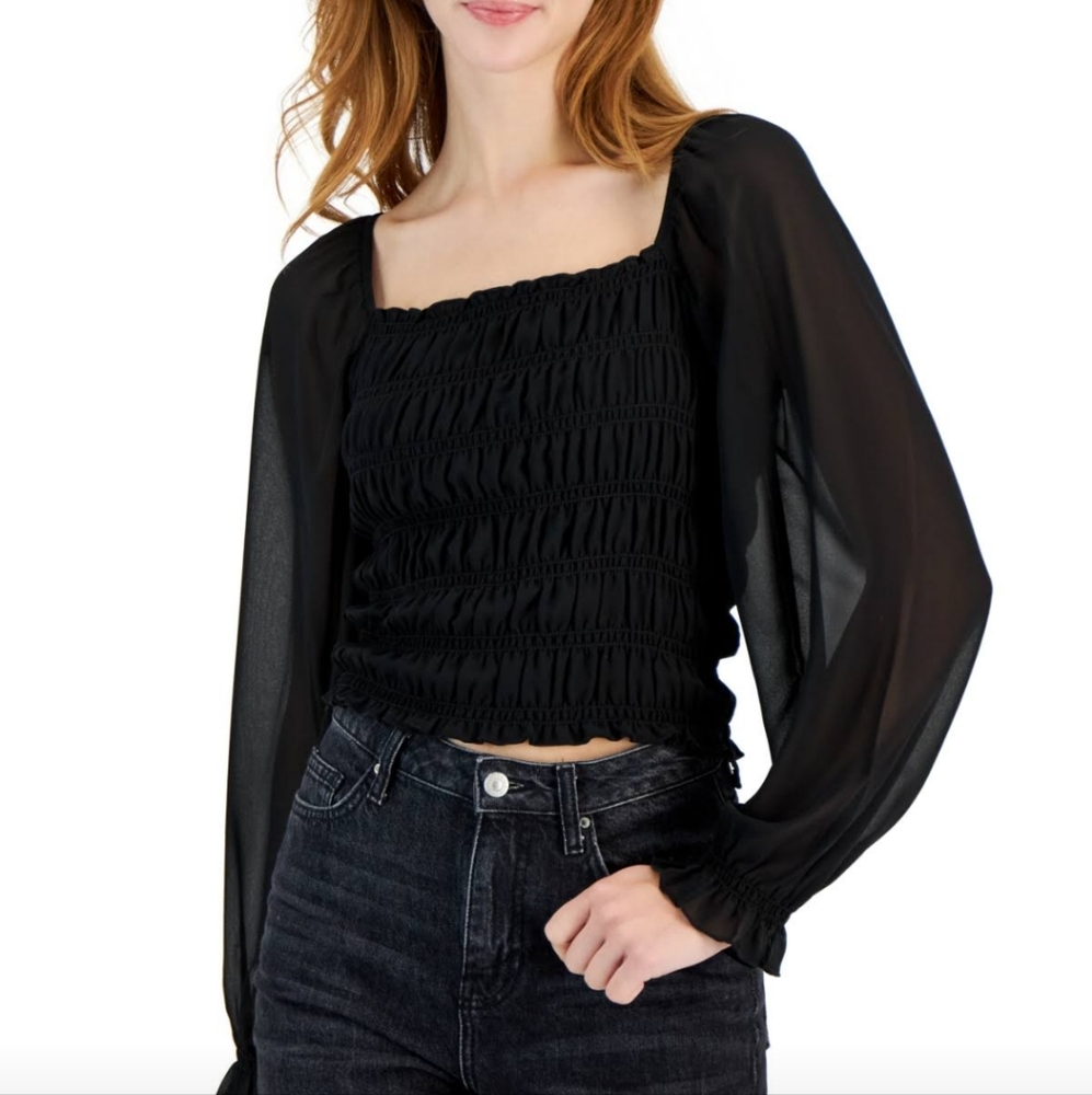 Falling for You Smocked Sheer Long Sleeve Top